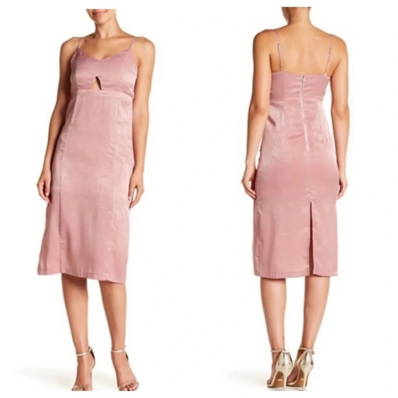 New w/ flaw JOA v-neck slit back open keyhole satin dress NWT 5767 - Picture 1 of 12